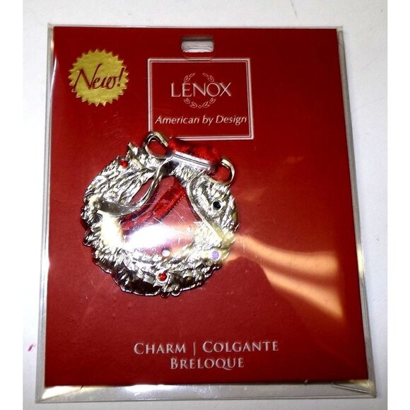 Lenox Jeweled ornament charm silver with red ribbon and colored stones - Picture 1 of 3